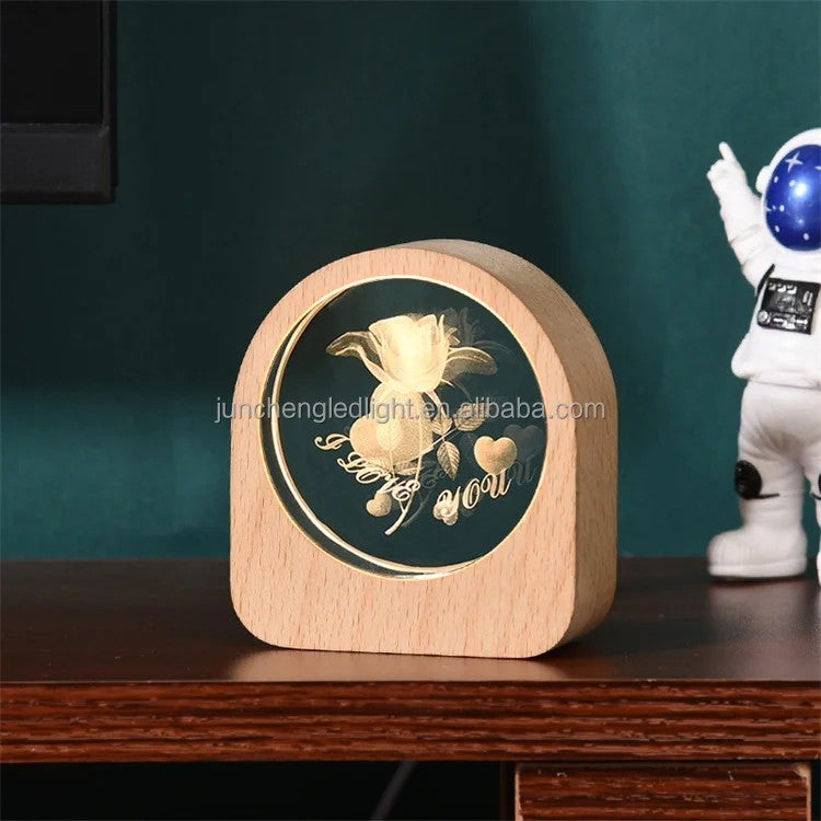 Bluejw 3D Crystal Ball Night Light - LED Night Lamp with Wood Base, USB Plug-in, Bedroom Decor, Birthday Gifts for Kids/Couples - Image 1